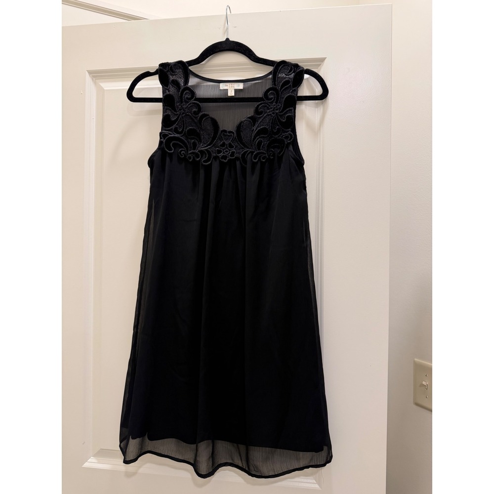 Love Fire Black Chiffon Mini Dress Velvet Applique Mesh Yoke Sleeveless Small